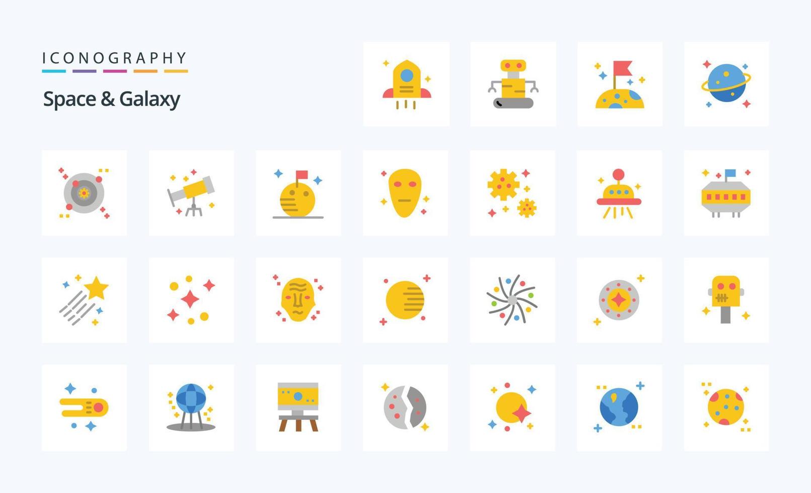 25 Space And Galaxy Flat color icon pack vector