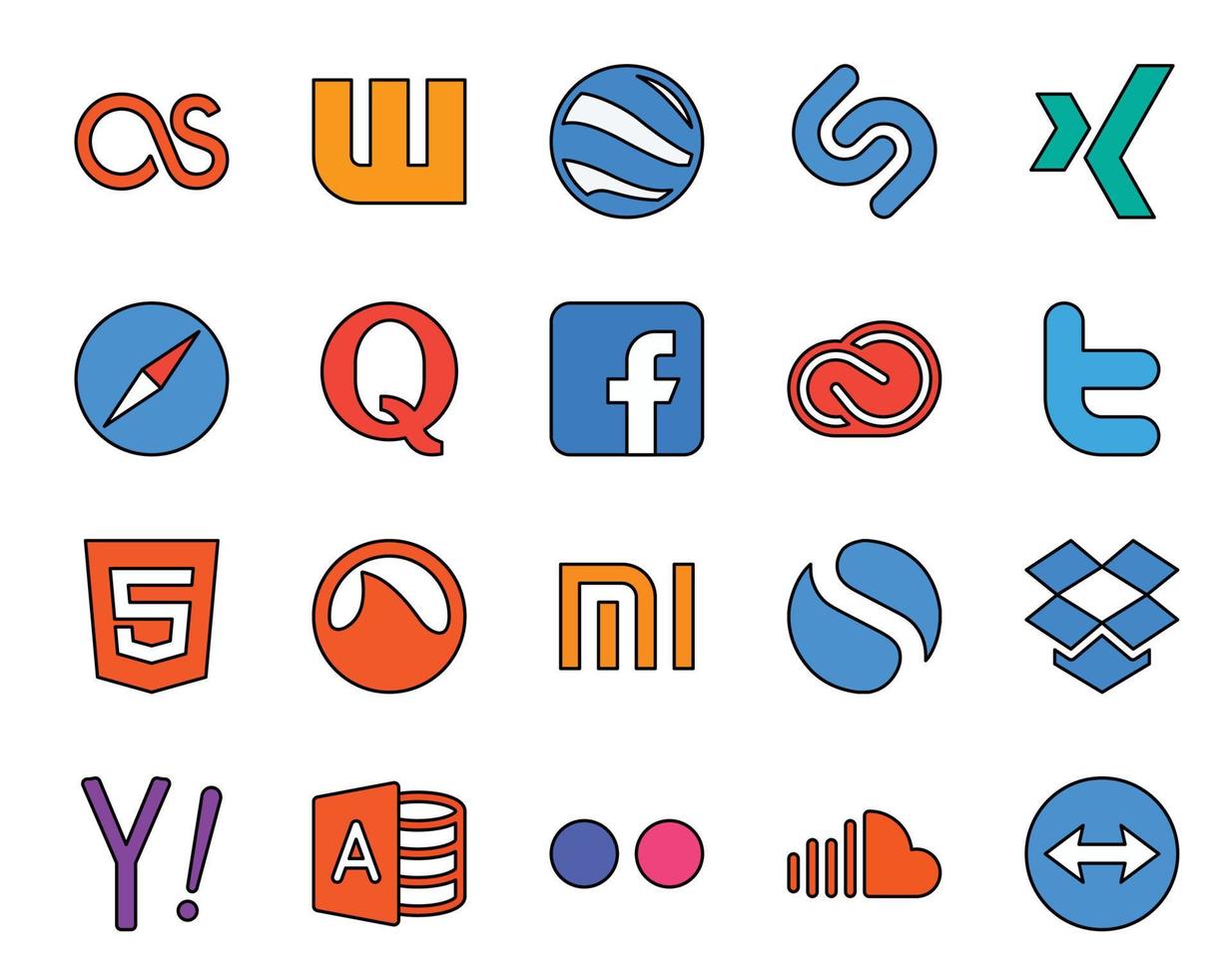 20 Social Media Icon Pack Including xiaomi html question tweet adobe vector