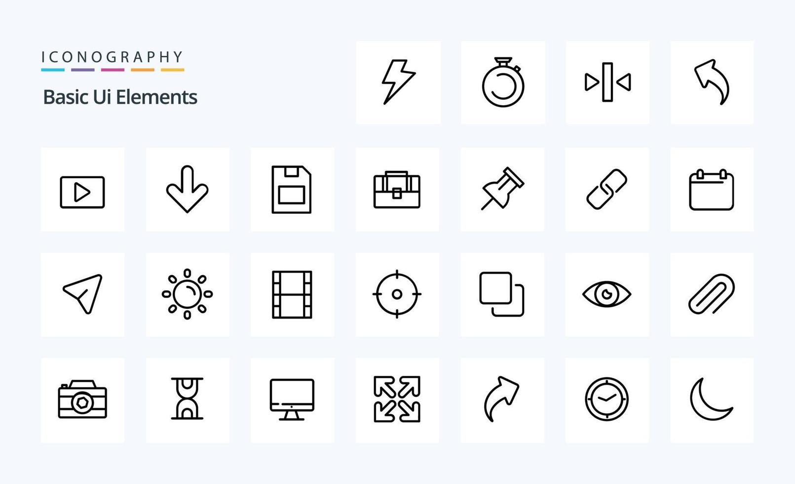 25 Basic Ui Elements Line icon pack vector