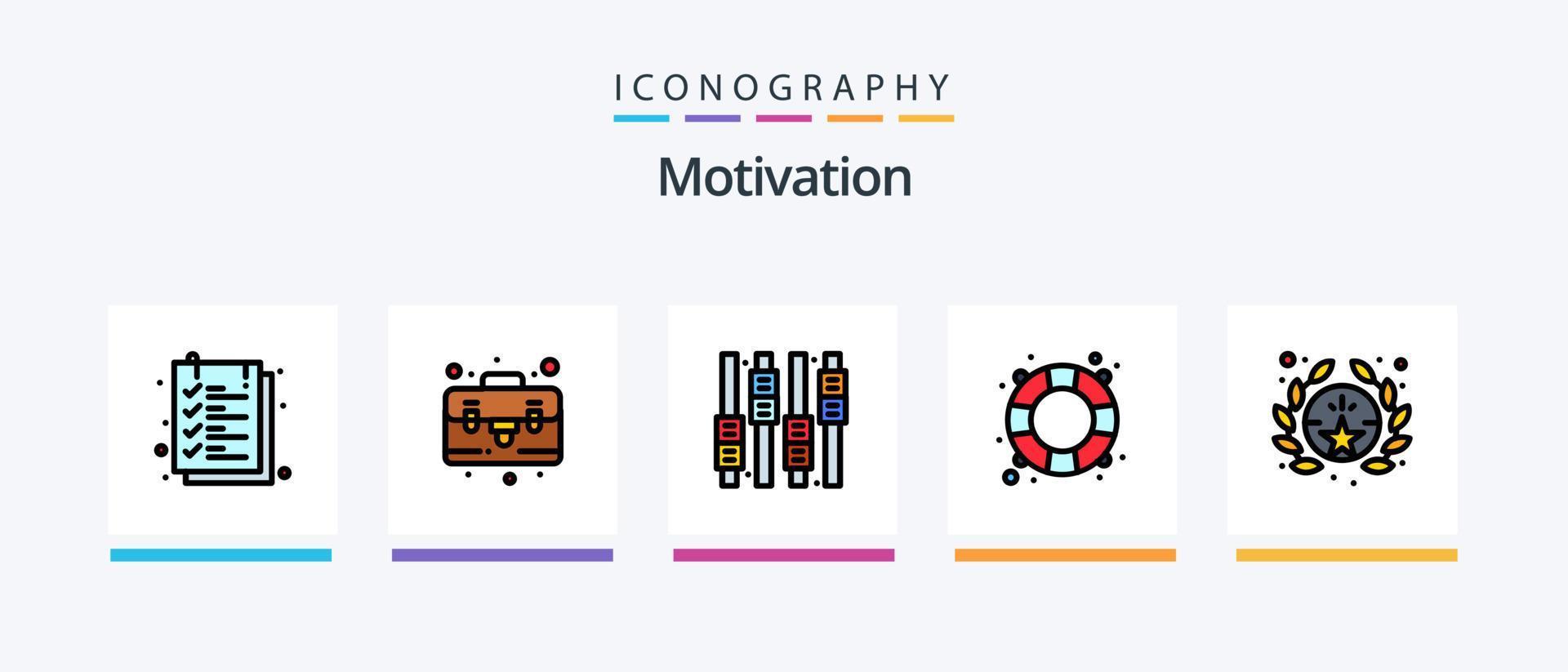 la línea de motivación llenó el paquete de 5 íconos que incluye protección. motivación. escalada. salud. éxito. diseño de iconos creativos vector