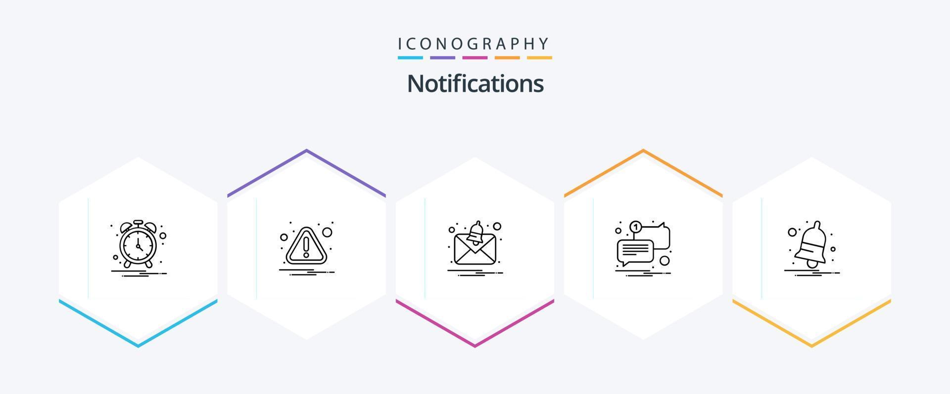 Notifications 25 Line icon pack including alert. notification. message. bell. message vector