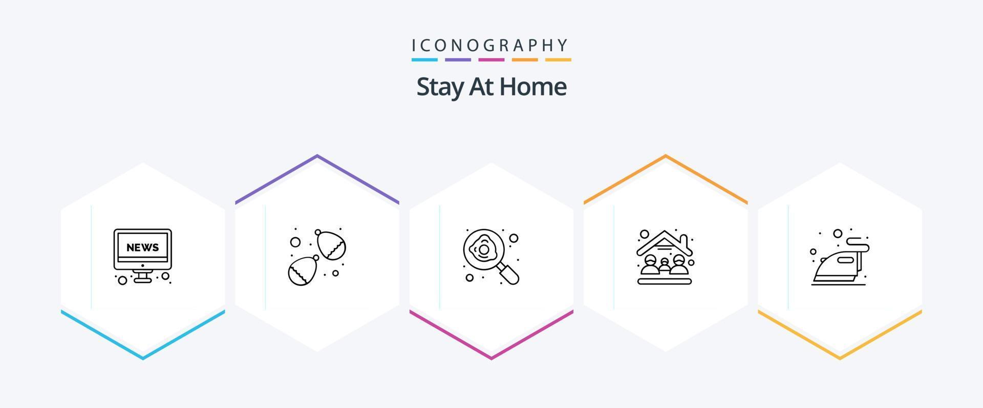 Stay At Home 25 Line icon pack including steaming. iron. egg. stay at home. people vector