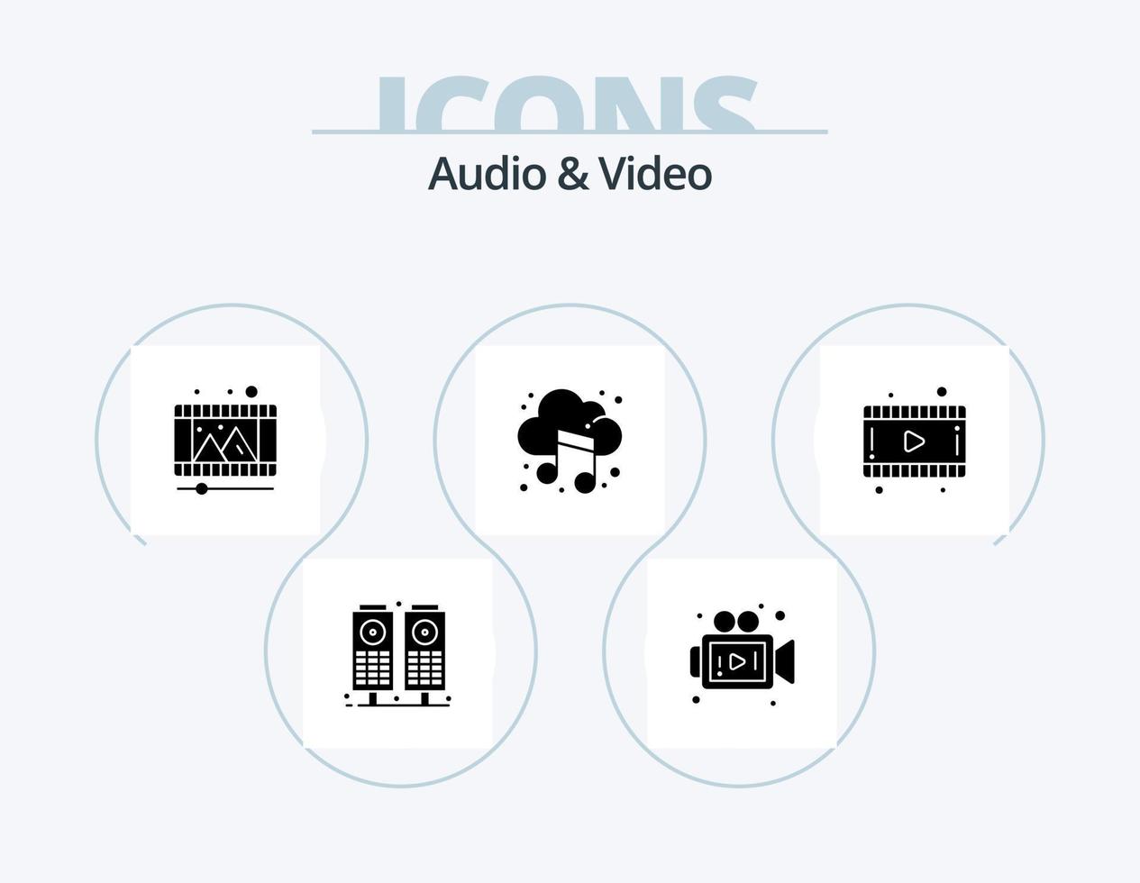 paquete de iconos de glifos de audio y video 5 diseño de iconos. . película. video. película. música vector