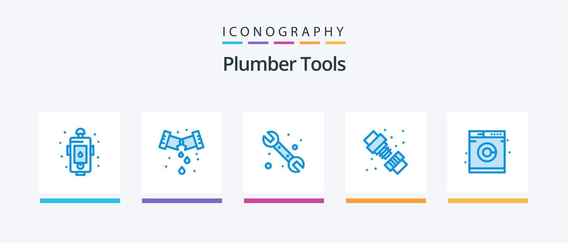 paquete de iconos de fontanero azul 5 que incluye lavandería. plomero. plomería. mecánico. sistema. diseño de iconos creativos vector