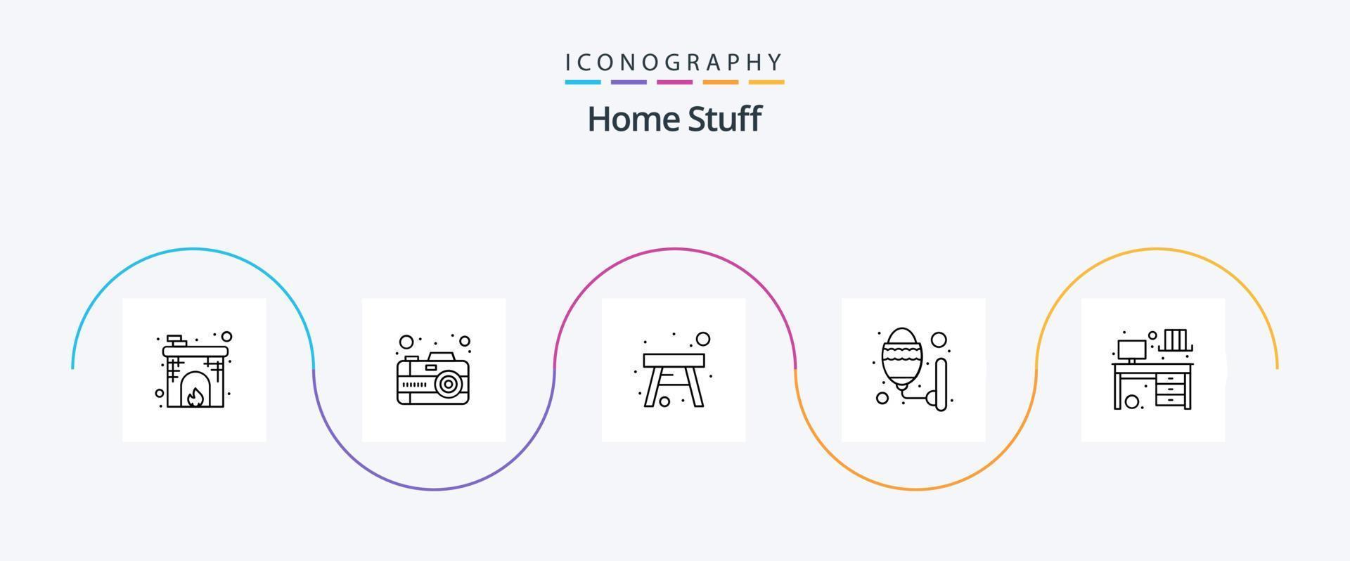 paquete de iconos de la línea 5 de artículos para el hogar que incluye monitor. bulbo. silla. habitación. lámpara vector