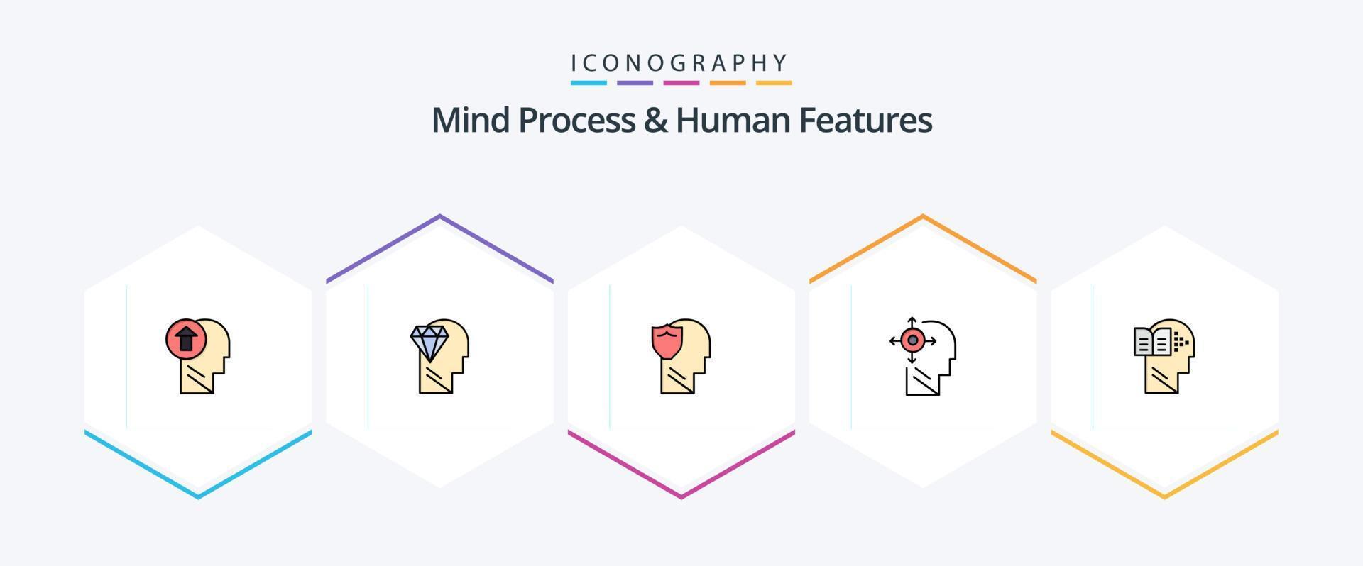 Mind Process And Human Features 25 FilledLine icon pack including yourself . mind. diamond. data. male vector