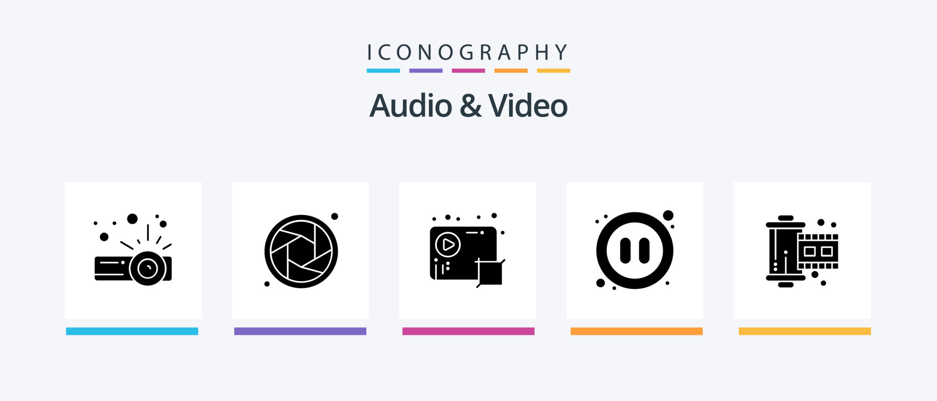 Audio And Video Glyph 5 Icon Pack Including photograph. cinema. media