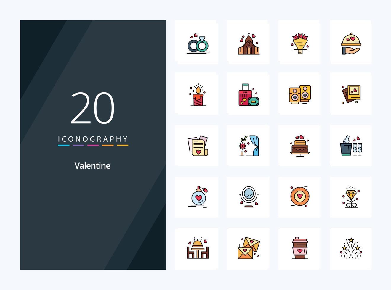 20 Valentine line Filled icon for presentation vector