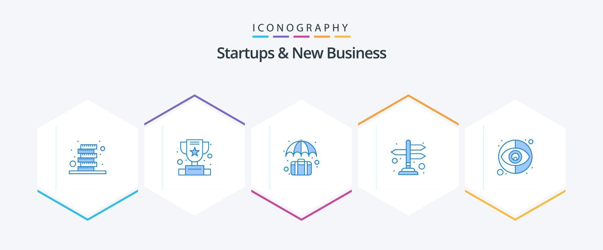 Startups And New Business 25 Blue icon pack including view. ways. briefcase. way. direction vector