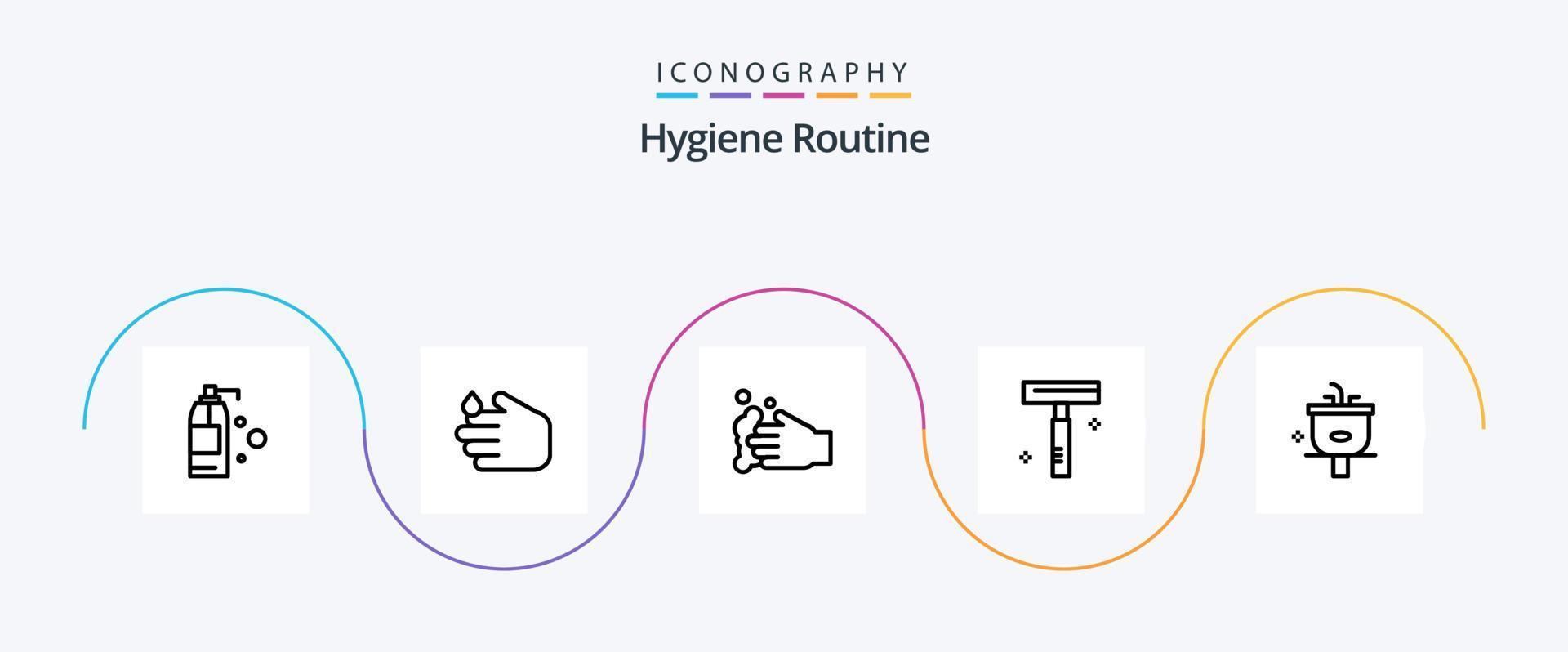 Hygiene Routine Line 5 Icon Pack Including . wash. cosmetic. shower. bathroom vector