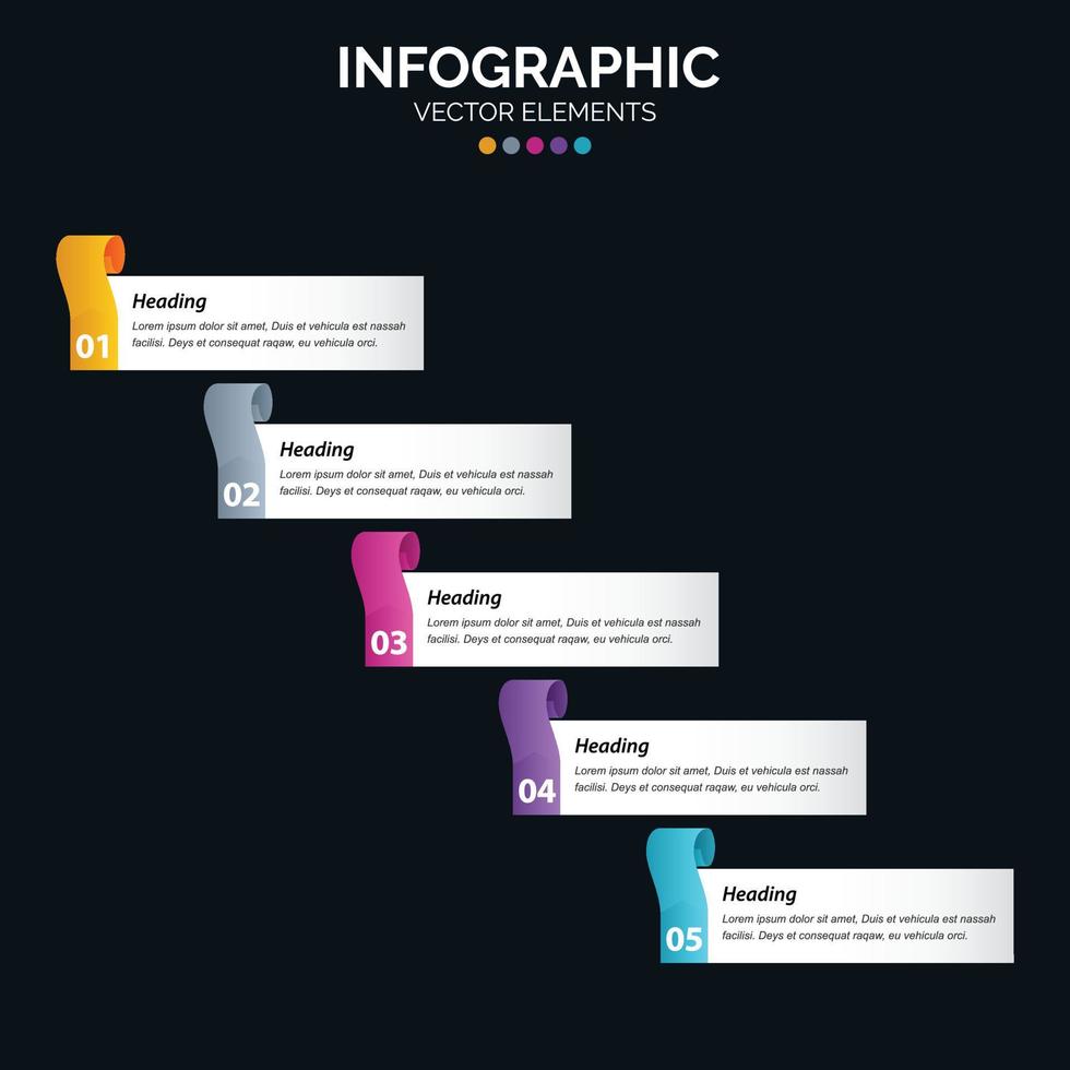 El vector de diseño de infografías de 5 pasos y el marketing se pueden utilizar para el diseño del flujo de trabajo