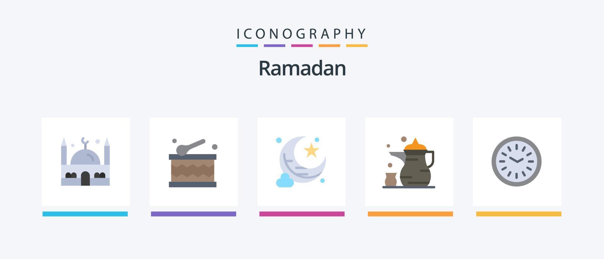 Ramadan Flat 5 Icon Pack Including iftar. clock. new moon. religion. islam. Creative Icons Design vector