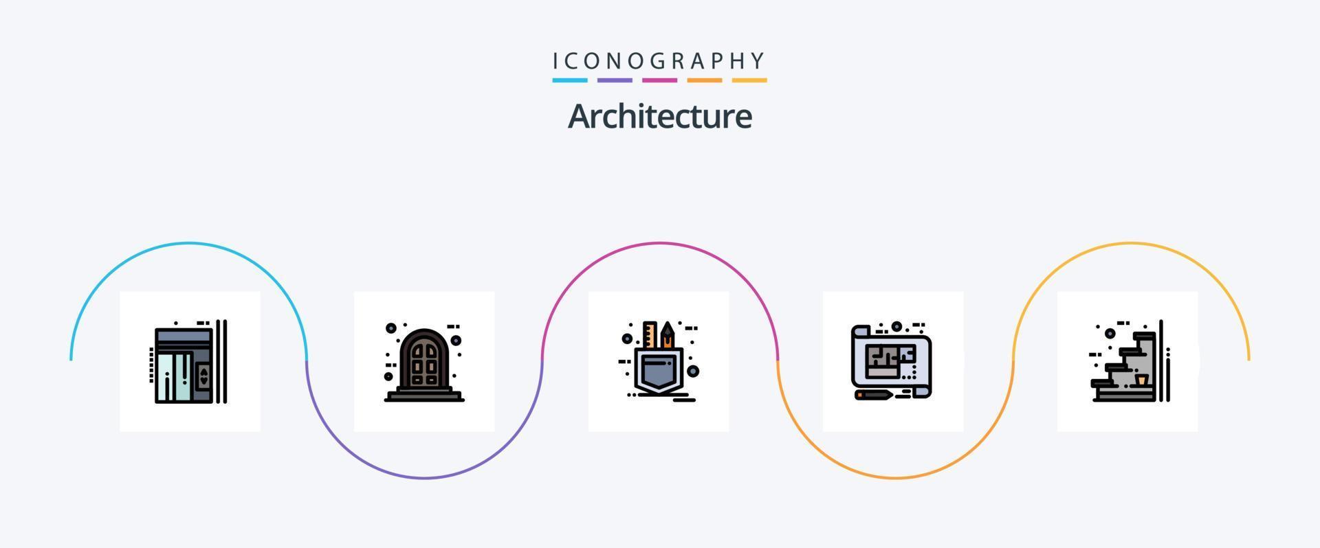línea de arquitectura llena de paquete de iconos planos 5 que incluye pasos. piso. parche. diseño. arquitectura vector