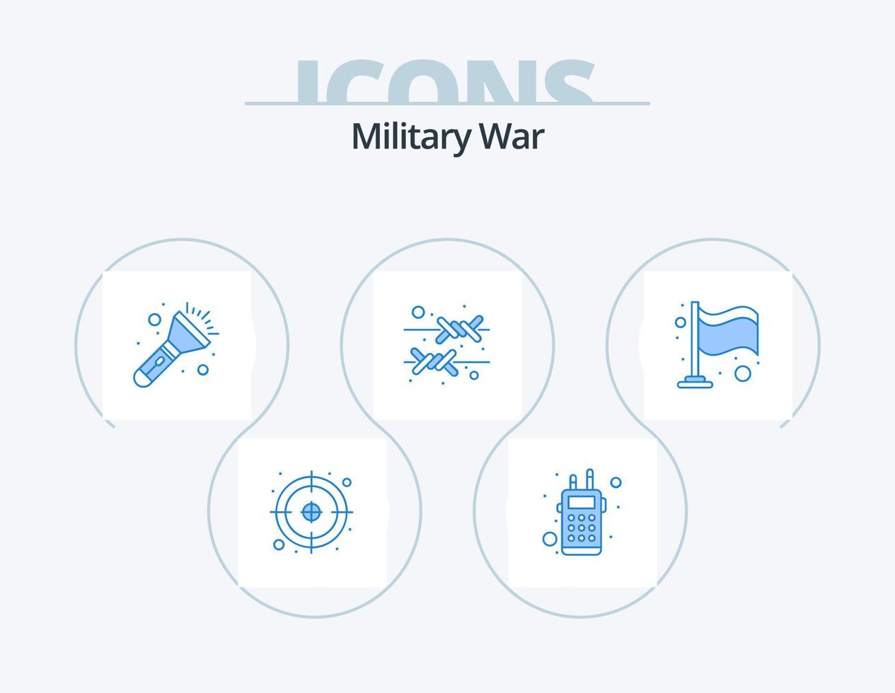 paquete de iconos de guerra militar azul 5 diseño de iconos. bandera. acero. ejército. proteccion. borde vector
