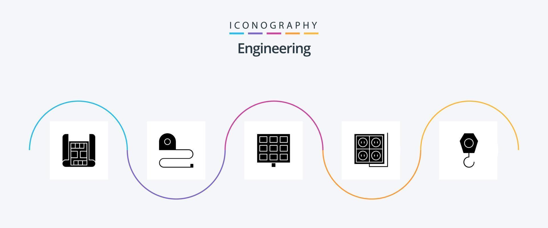 Engineering Glyph 5 Icon Pack Including hook. construction. solar. tool. plug vector