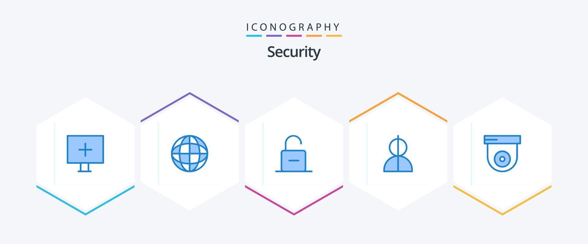 paquete de iconos azules de seguridad 25 que incluye cámara. perfil. candado. interpretación. avatar vector