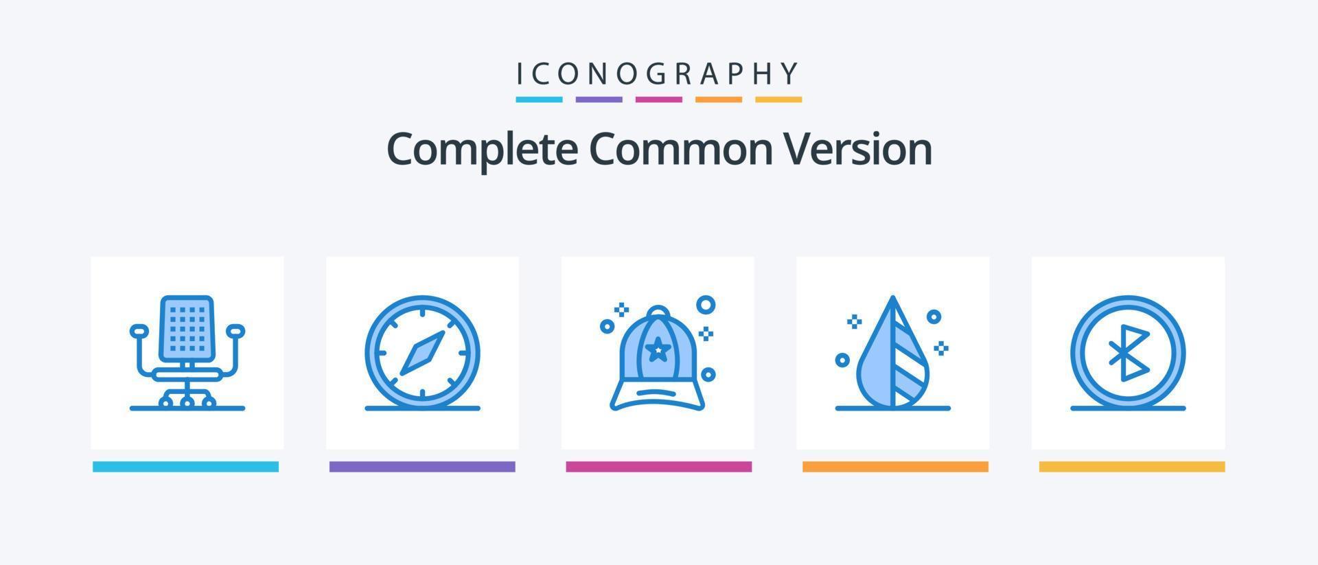 Complete Common Version Blue 5 Icon Pack Including communication. tool. accessories. invert. color. Creative Icons Design vector