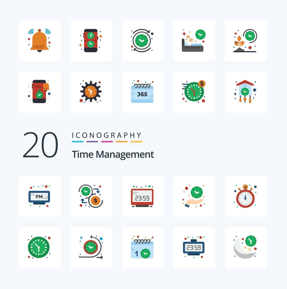 20 Time Management Flat Color icon Pack like time hand up down clock computer time vector