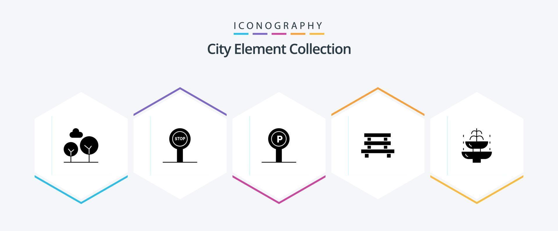 City Element Collection 25 Glyph icon pack including element . bench . sign vector