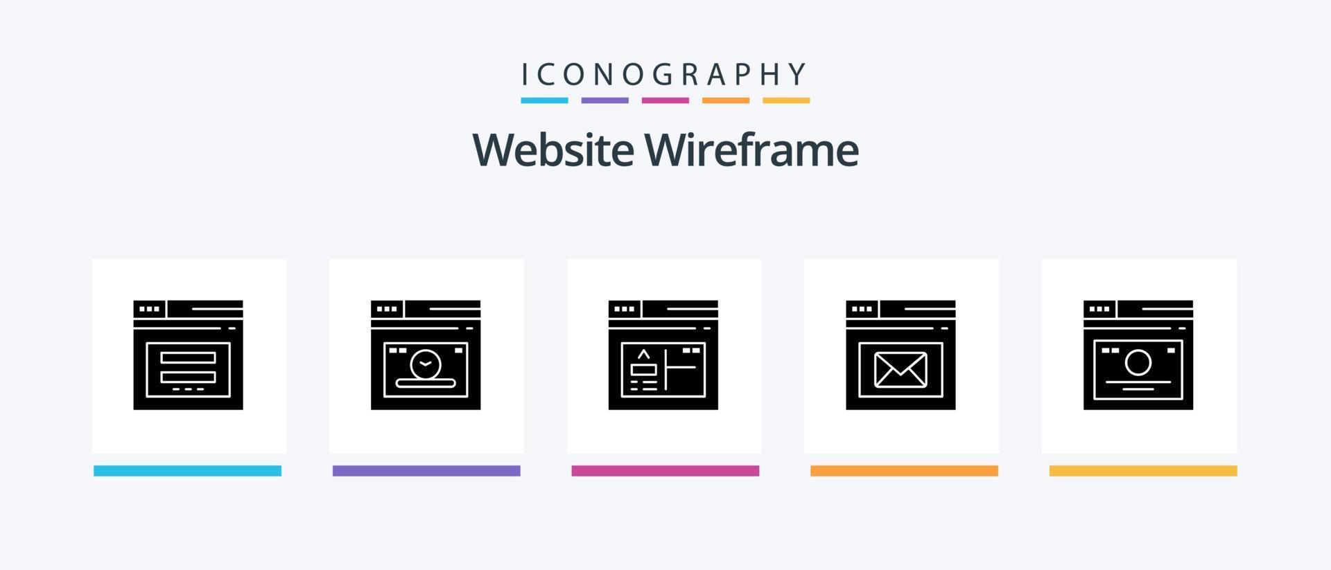 paquete de iconos de glifo 5 de estructura alámbrica del sitio web que incluye web. correo. tiempo. bandeja de entrada. web. diseño de iconos creativos vector