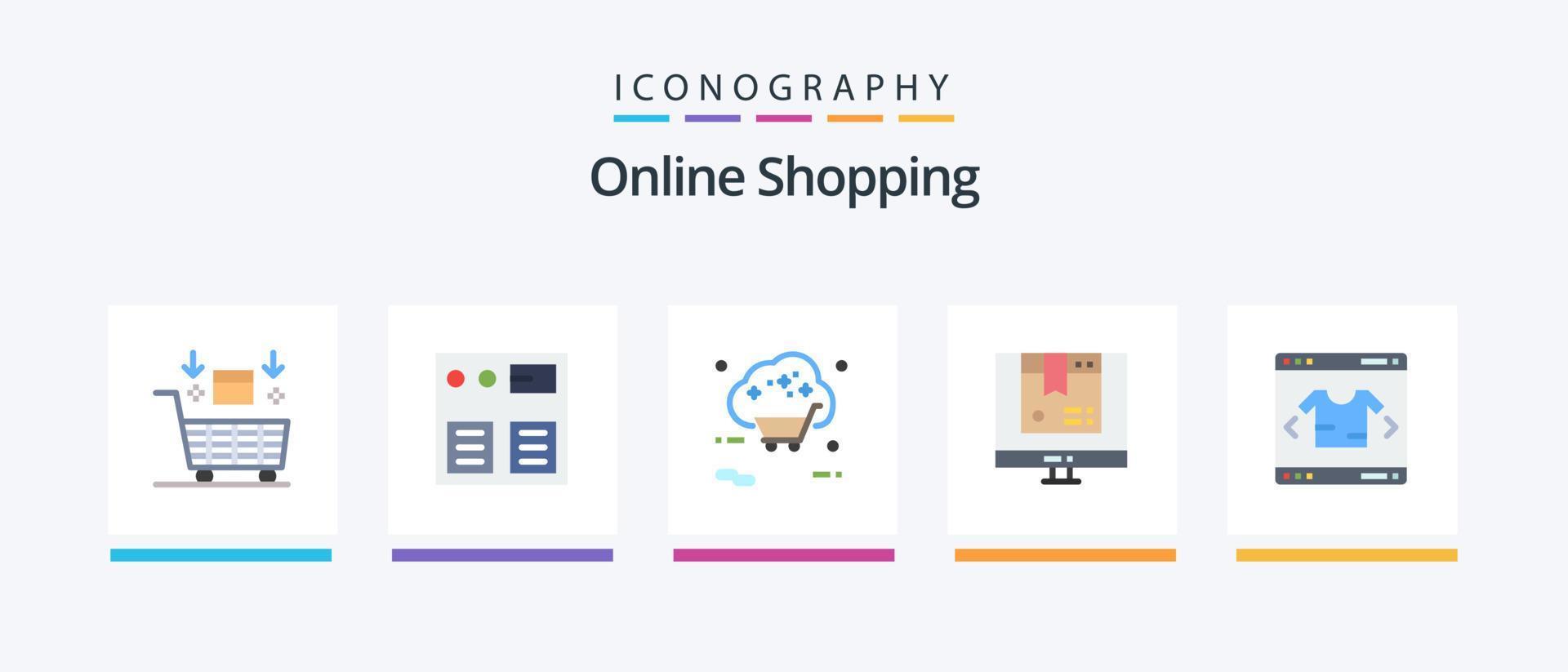 paquete de iconos planos de 5 compras en línea que incluye compras. computadora. compras. caja. comercio. diseño de iconos creativos vector