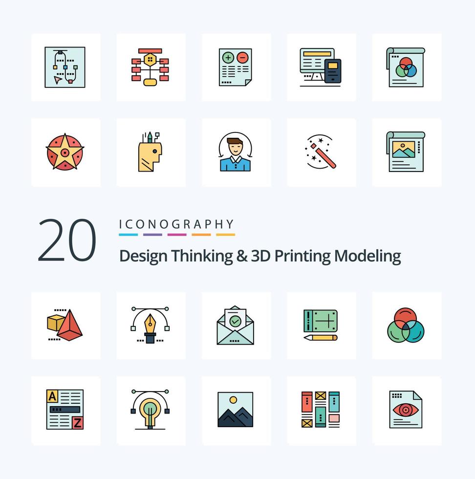 20 Design Thinking And D Printing Modeling Line Filled Color icon Pack like web rgb email education pencil vector