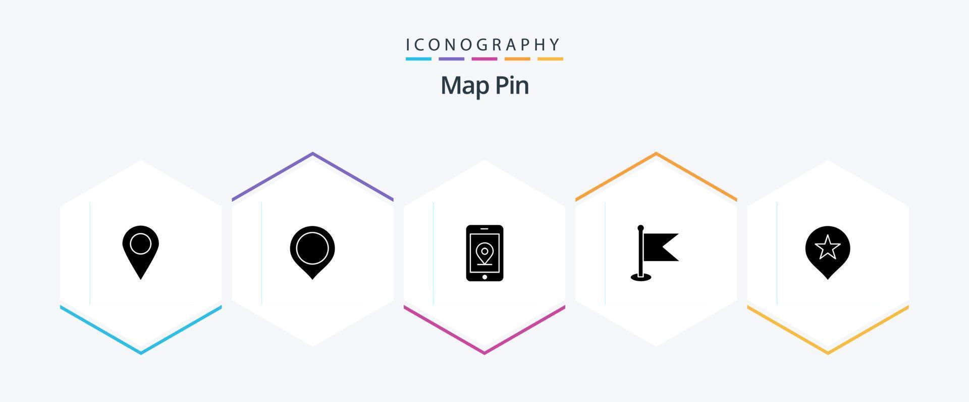 paquete de iconos de 25 glifos de pin de mapa que incluye . mirar fijamente. Internet. ubicación. mapa vector