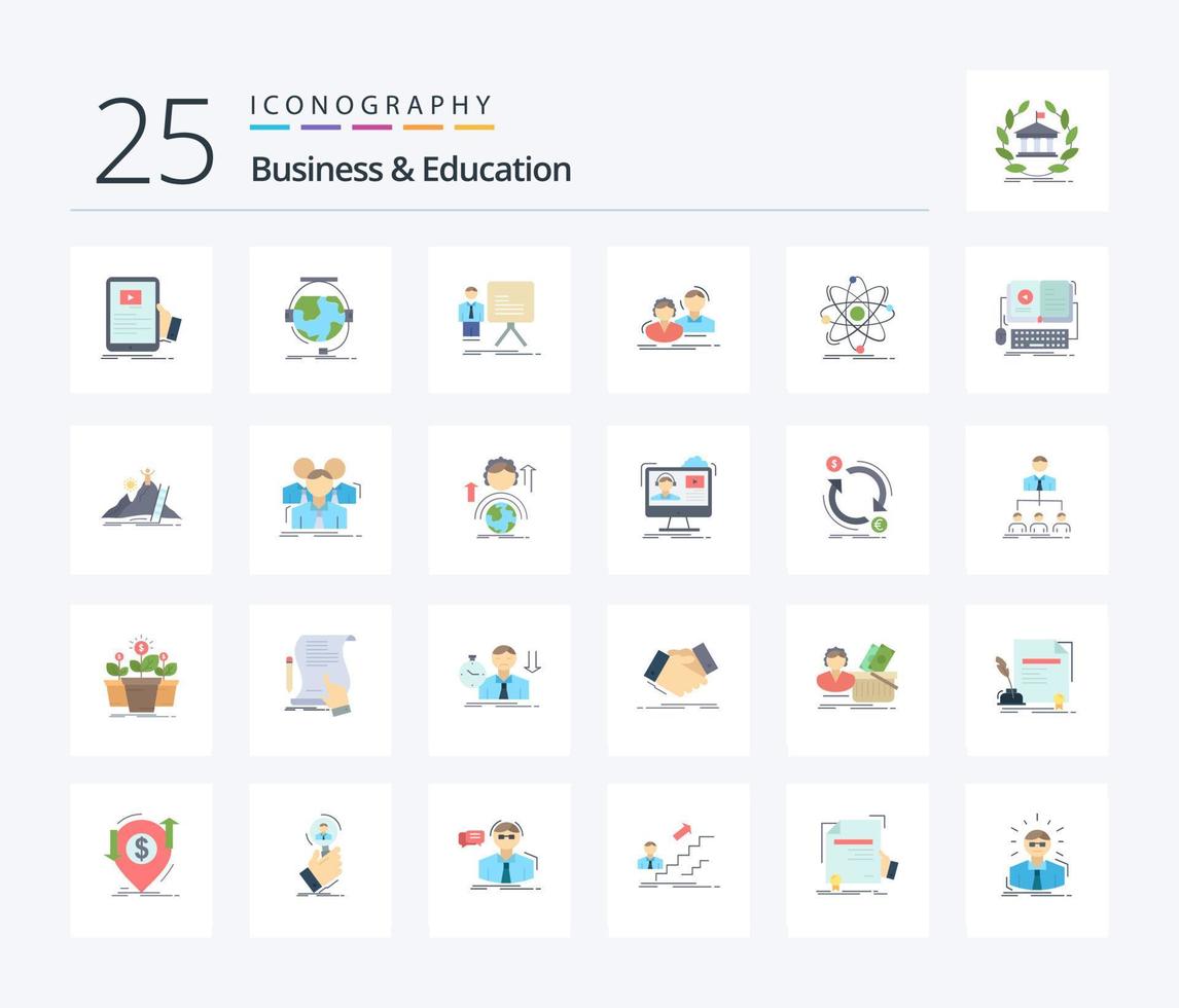 Business And Education 25 Flat Color icon pack including group. student. e learning. progress. chart vector