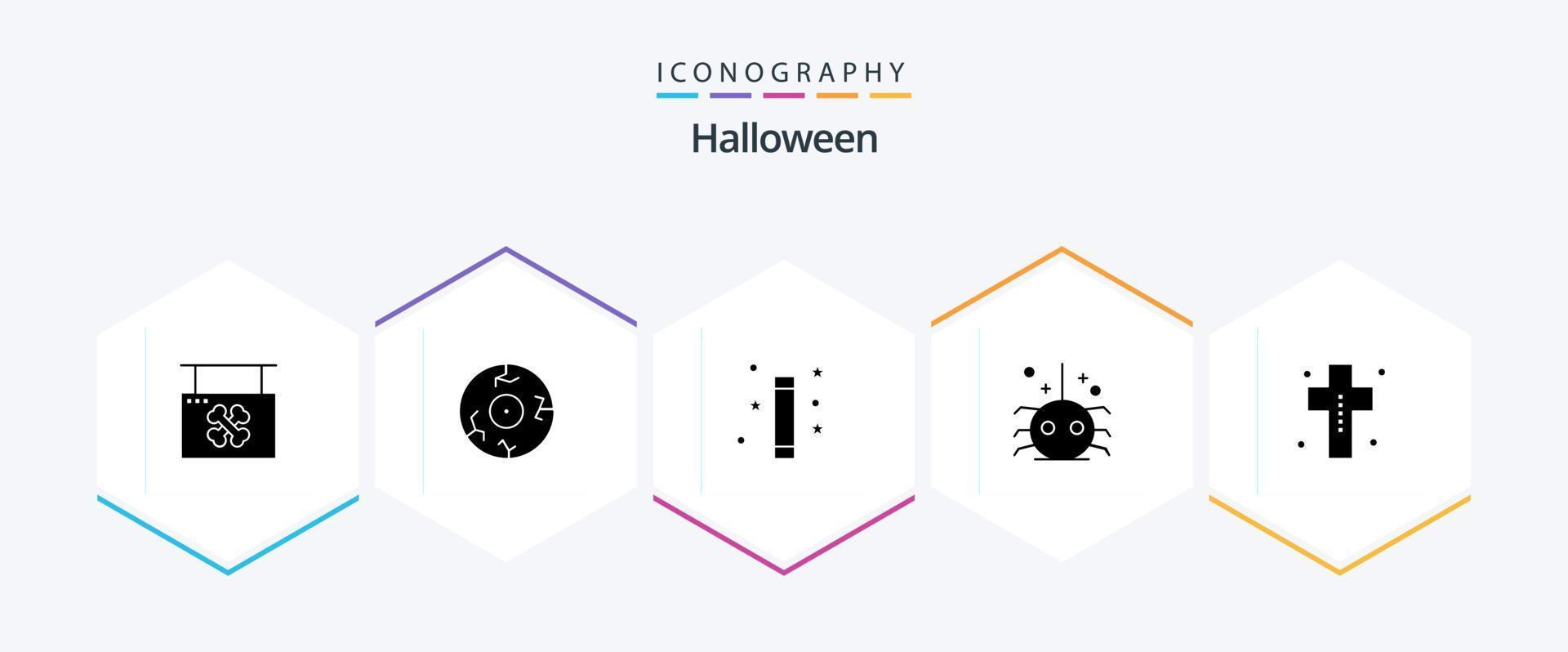 paquete de iconos de 25 glifos de halloween que incluye araña. Víspera de Todos los Santos. horror. bicho. mágico vector