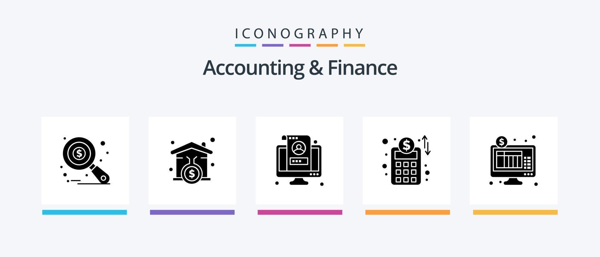 Accounting And Finance Glyph 5 Icon Pack Including internet. business planning. account. business network. profile. Creative Icons Design vector