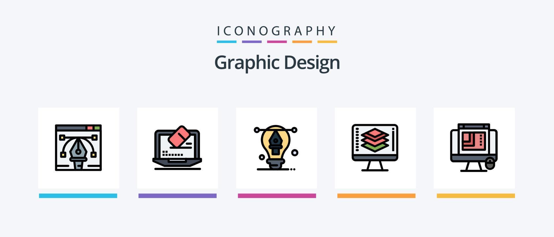 Graphic Design Line Filled 5 Icon Pack Including data . computer . mathematics . graphic editor. Creative Icons Design vector