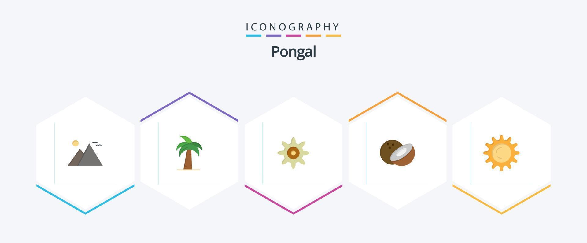 Pongal 25 Flat icon pack including day. food. indian. coconut. setting vector