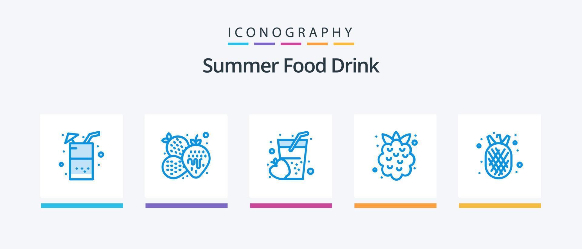 Summer Food Drink Blue 5 Icon Pack Including amanas comosus. strawberry. apple. fruit. food. Creative Icons Design vector