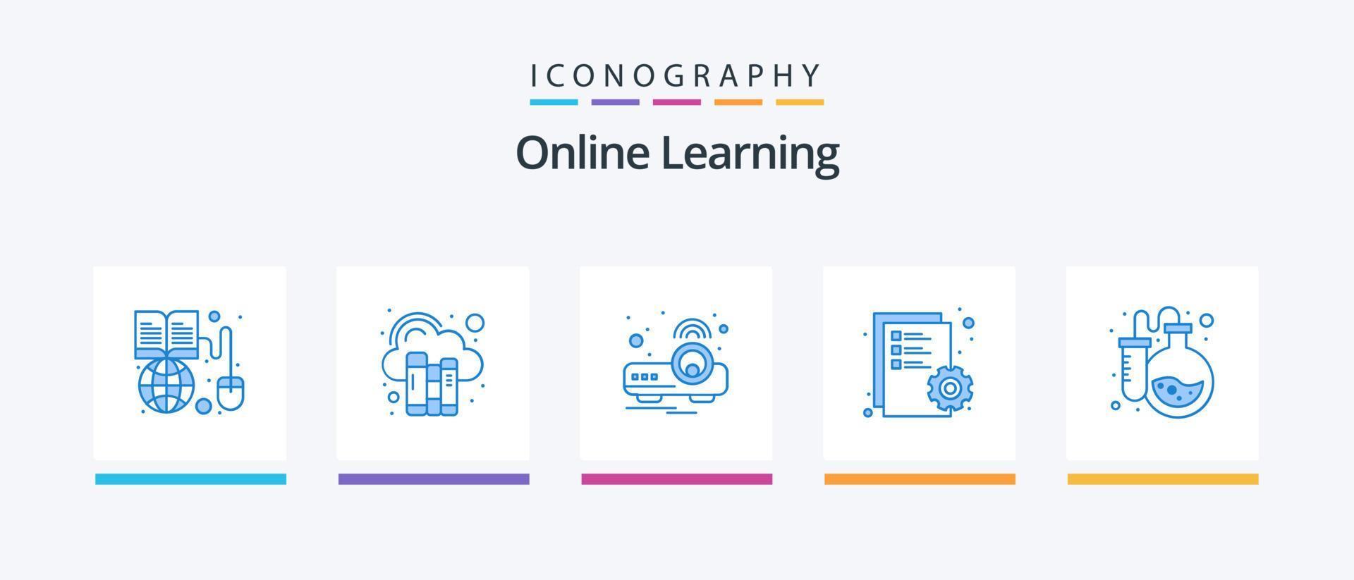 Online Learning Blue 5 Icon Pack Including flask. editing. literature. edit. light. Creative Icons Design vector