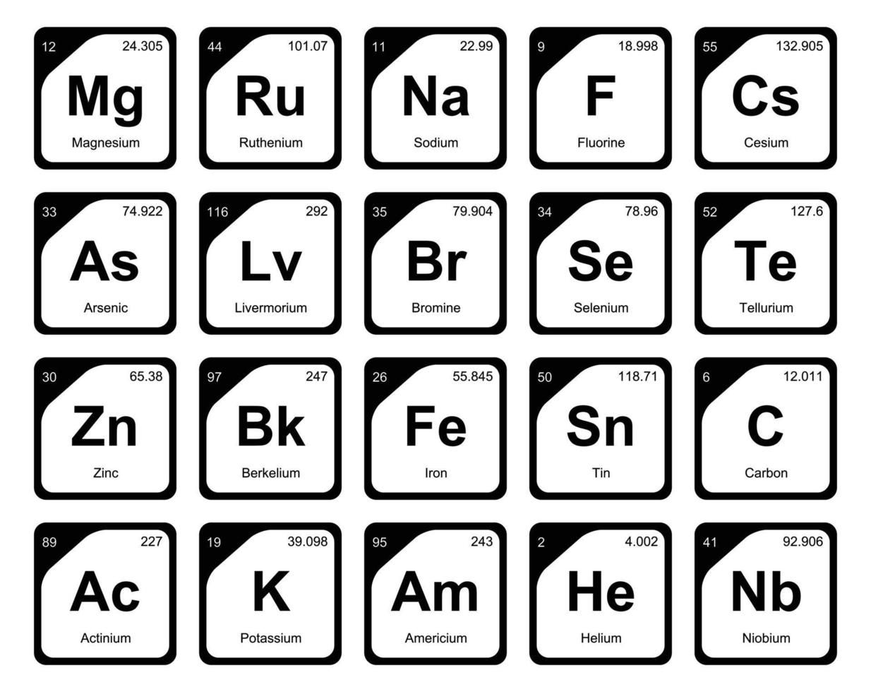 diseño de paquete de iconos de 20 tablas preiodicas de los elementos vector