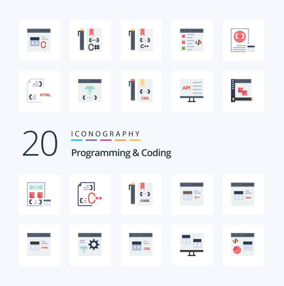 20 Programming And Coding Flat Color icon Pack like coding c ...