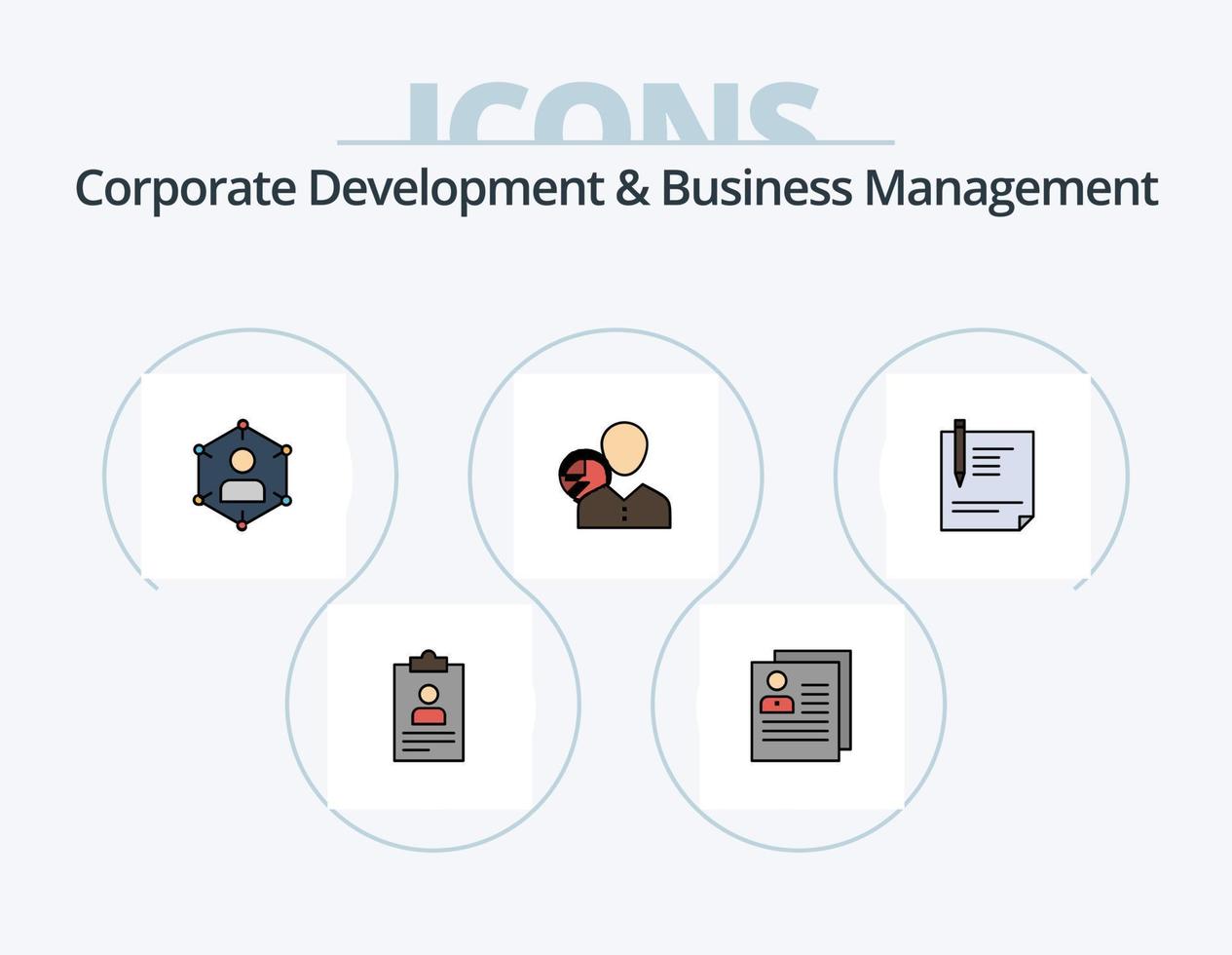 desarrollo corporativo y línea de gestión empresarial paquete de iconos llenos 5 diseño de iconos. personal. red. engranaje. comunicación. laboral vector