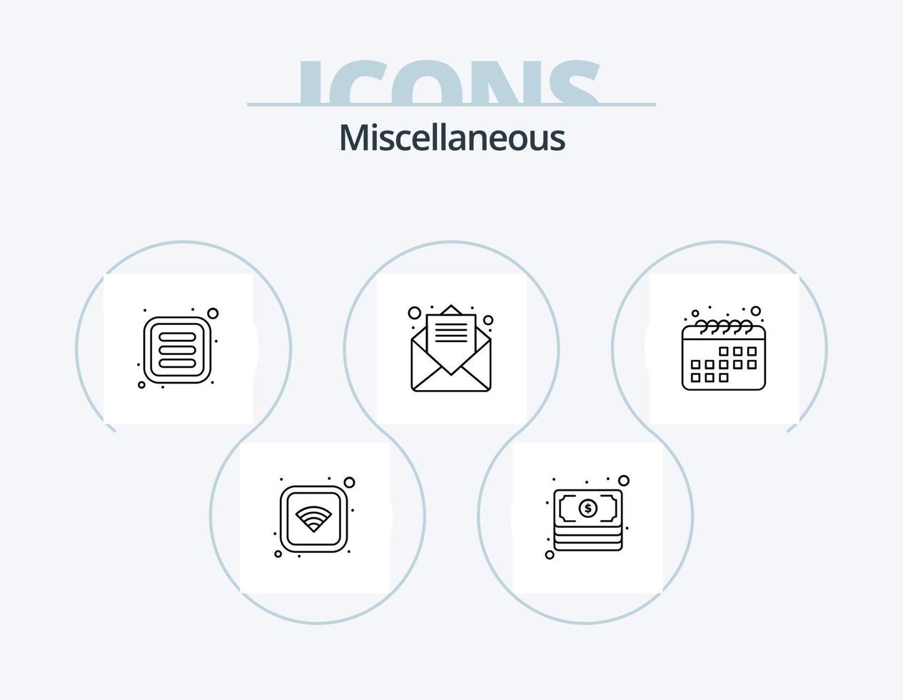 Miscellaneous Line Icon Pack 5 Icon Design. open. less money. notification. bell vector