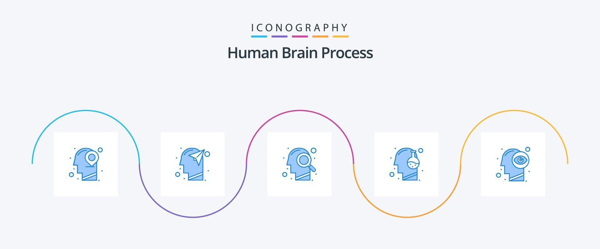 Human Brain Process Blue 5 Icon Pack Including science. innovation. paper. human. search vector