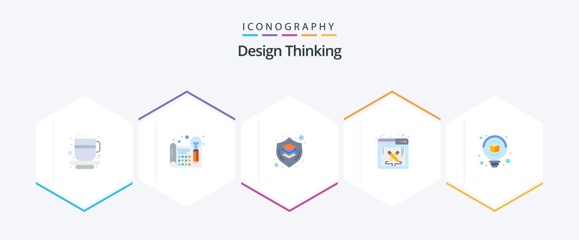 Design Thinking 25 Flat icon pack including bulb. software. brain. design work. thinking vector