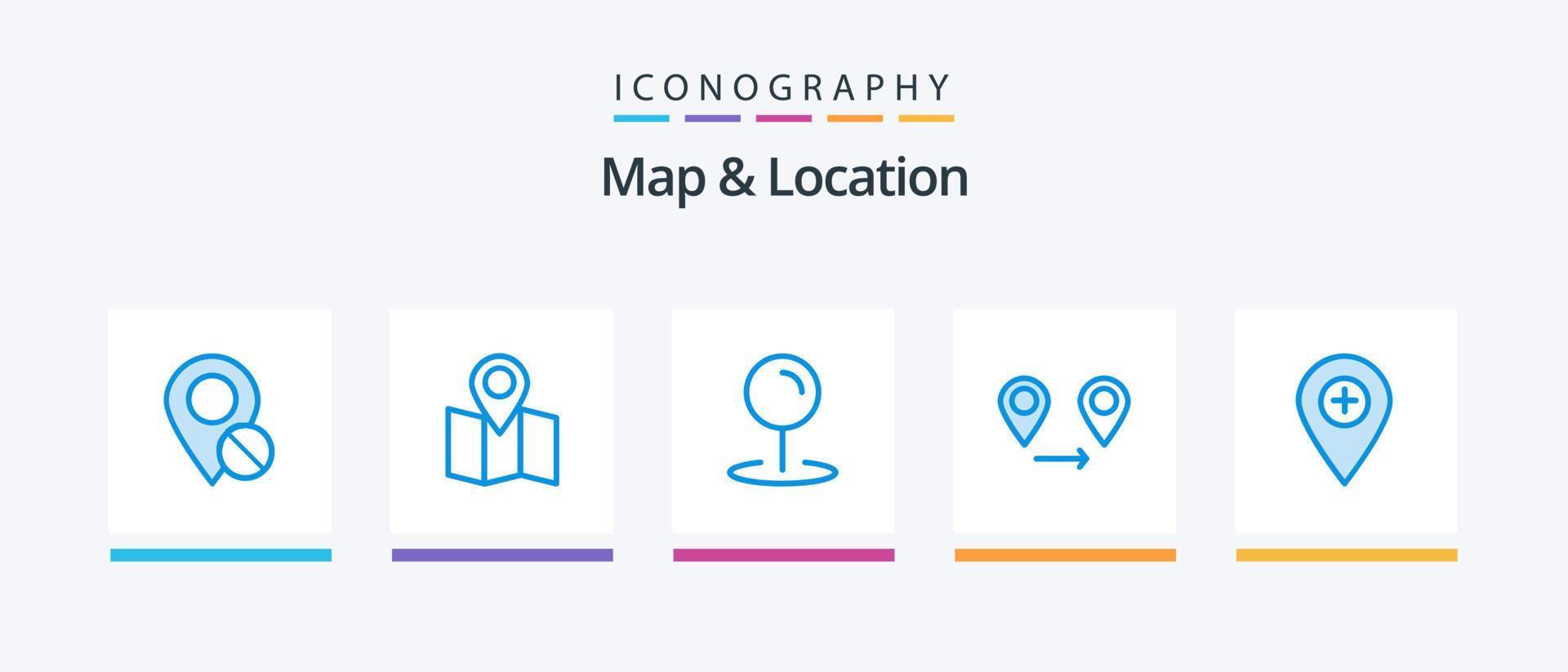 mapa y ubicación azul 5 paquete de iconos que incluye . alfiler. GPS. marcador. ubicación. diseño de iconos creativos vector