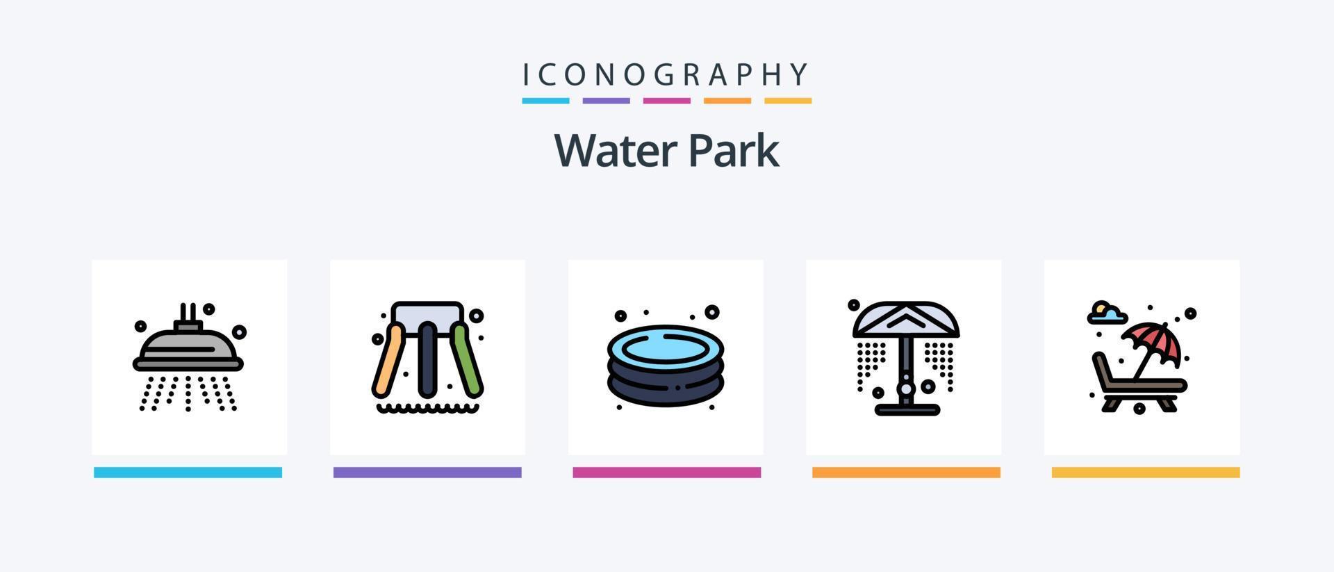 Water Park Line Filled 5 Icon Pack Including water. valentines day. ticket. romance. fountain. Creative Icons Design vector