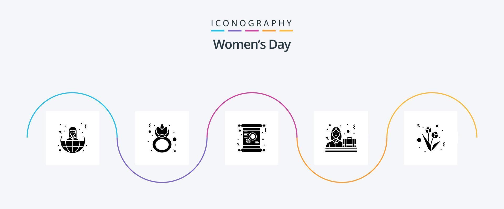 Womens Day Glyph 5 Icon Pack Including female. women. celebrate. business. invite vector