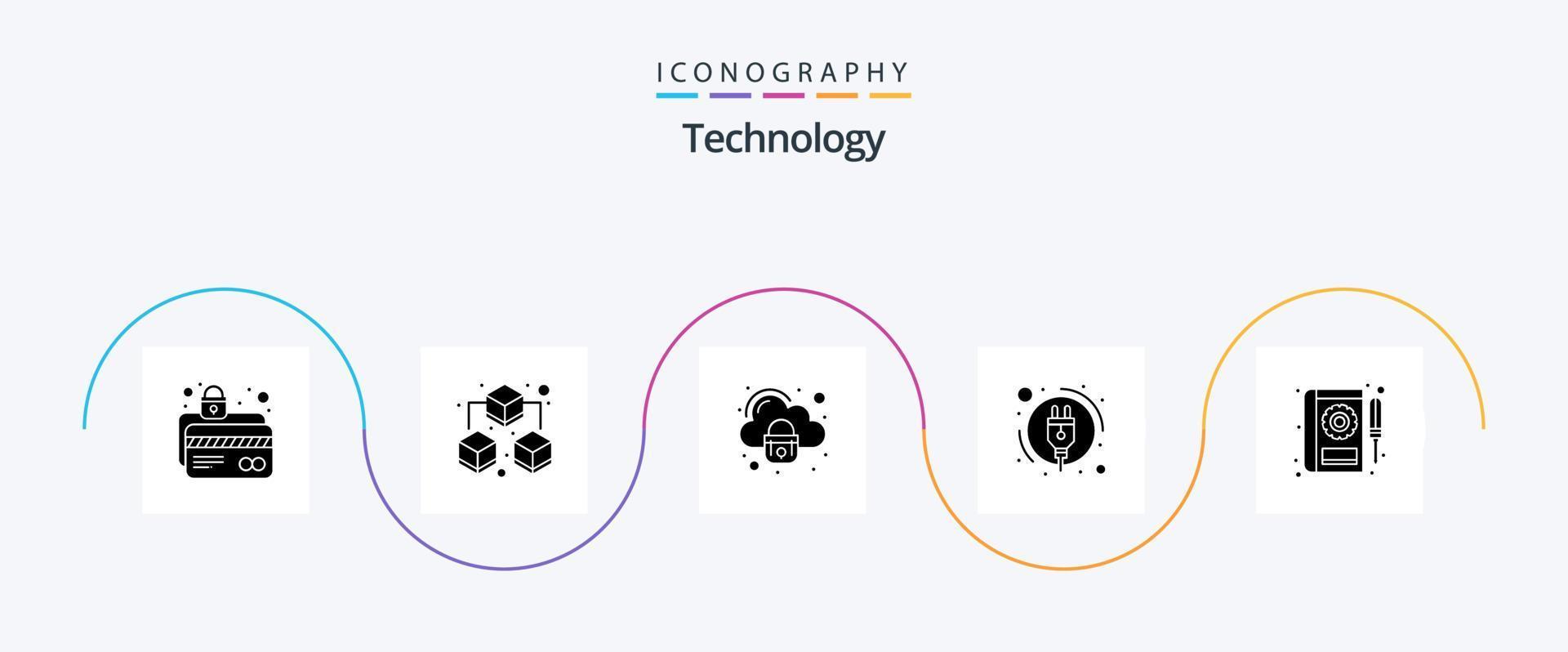 Technology Glyph 5 Icon Pack Including manual. book. security. power. energy consumption vector