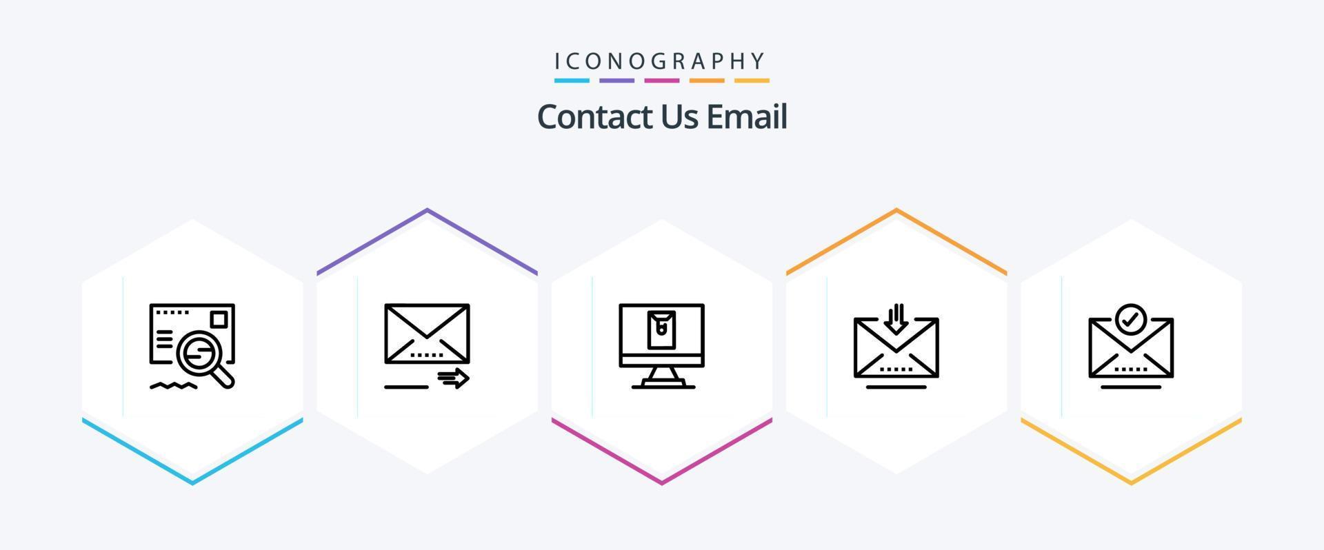 Email 25 Line icon pack including letter. check mark. email. retrieve. email vector