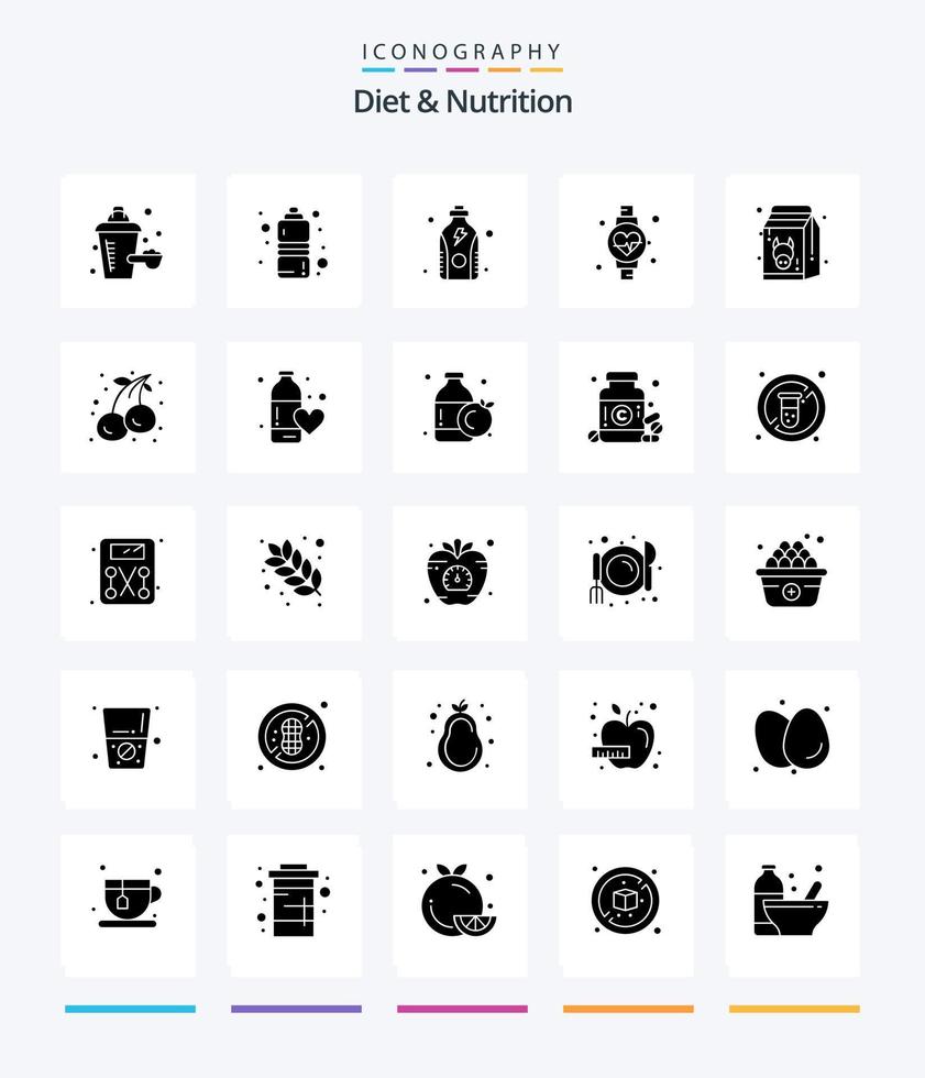 Creative Diet And Nutrition 25 Glyph Solid Black icon pack  Such As healthy. food. fitness. diet. watch vector