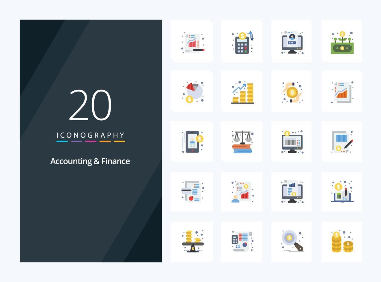 20 Accounting And Finance Flat Color icon for presentation vector