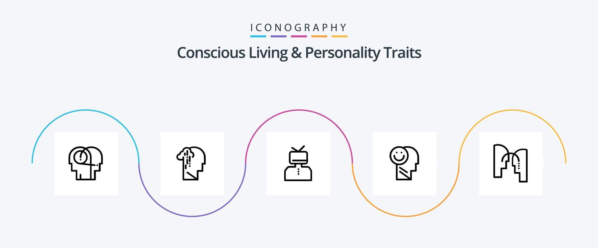 Concious Living And Personality Traits Line 5 Icon Pack Including life. happy. sad. happiness. happy vector