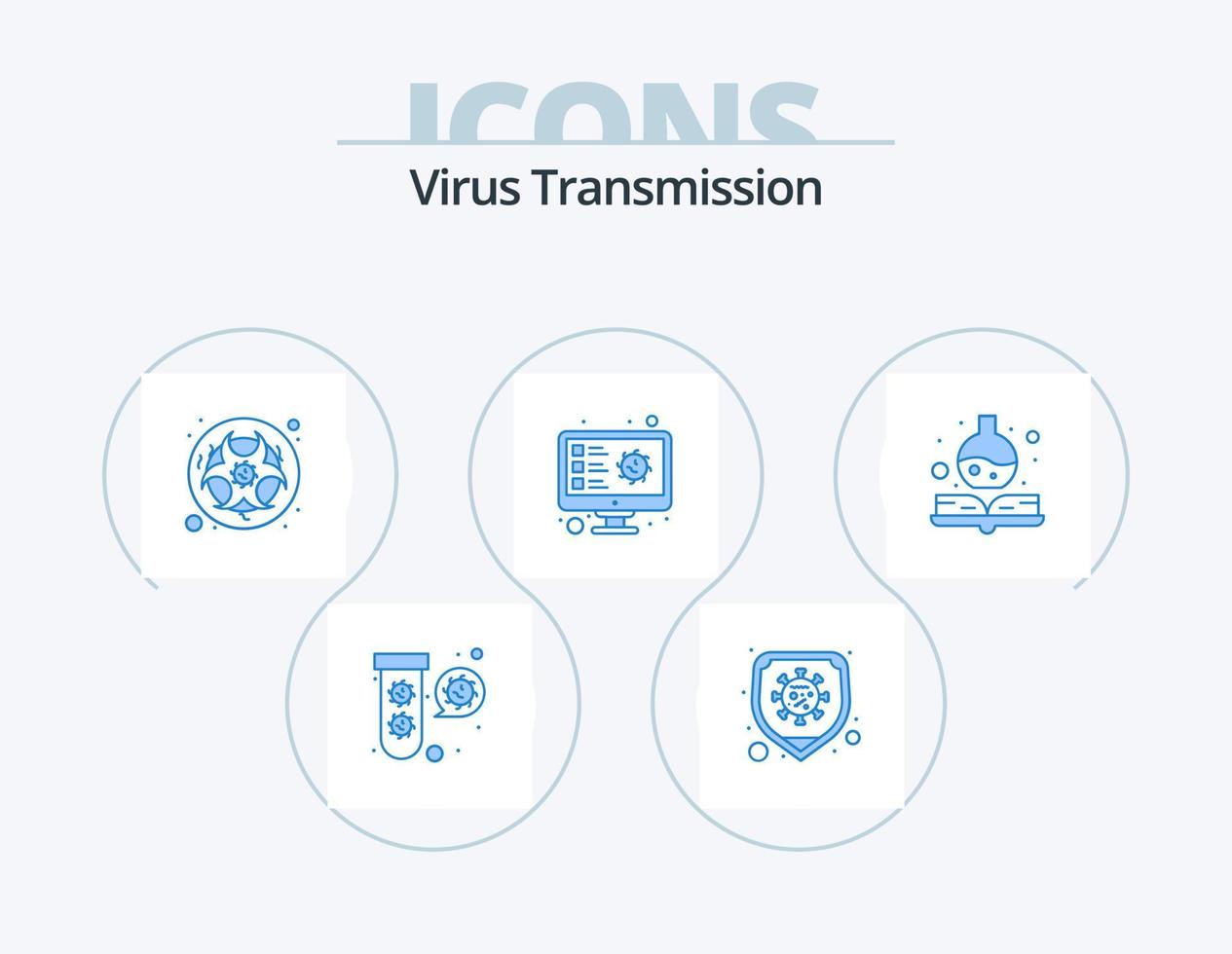 paquete de iconos azules de transmisión de virus 5 diseño de iconos. médico. virus. biografía escanear. computadora vector