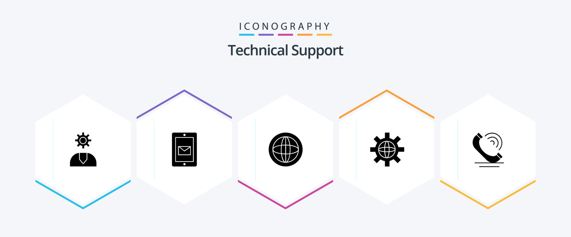 paquete de iconos de 25 glifos de soporte técnico, incluido el técnico